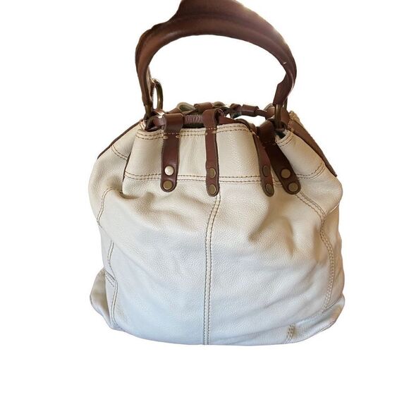Lucky Brand Handbags - Lucky Brand ivory and brown leather drawstring hobo bag